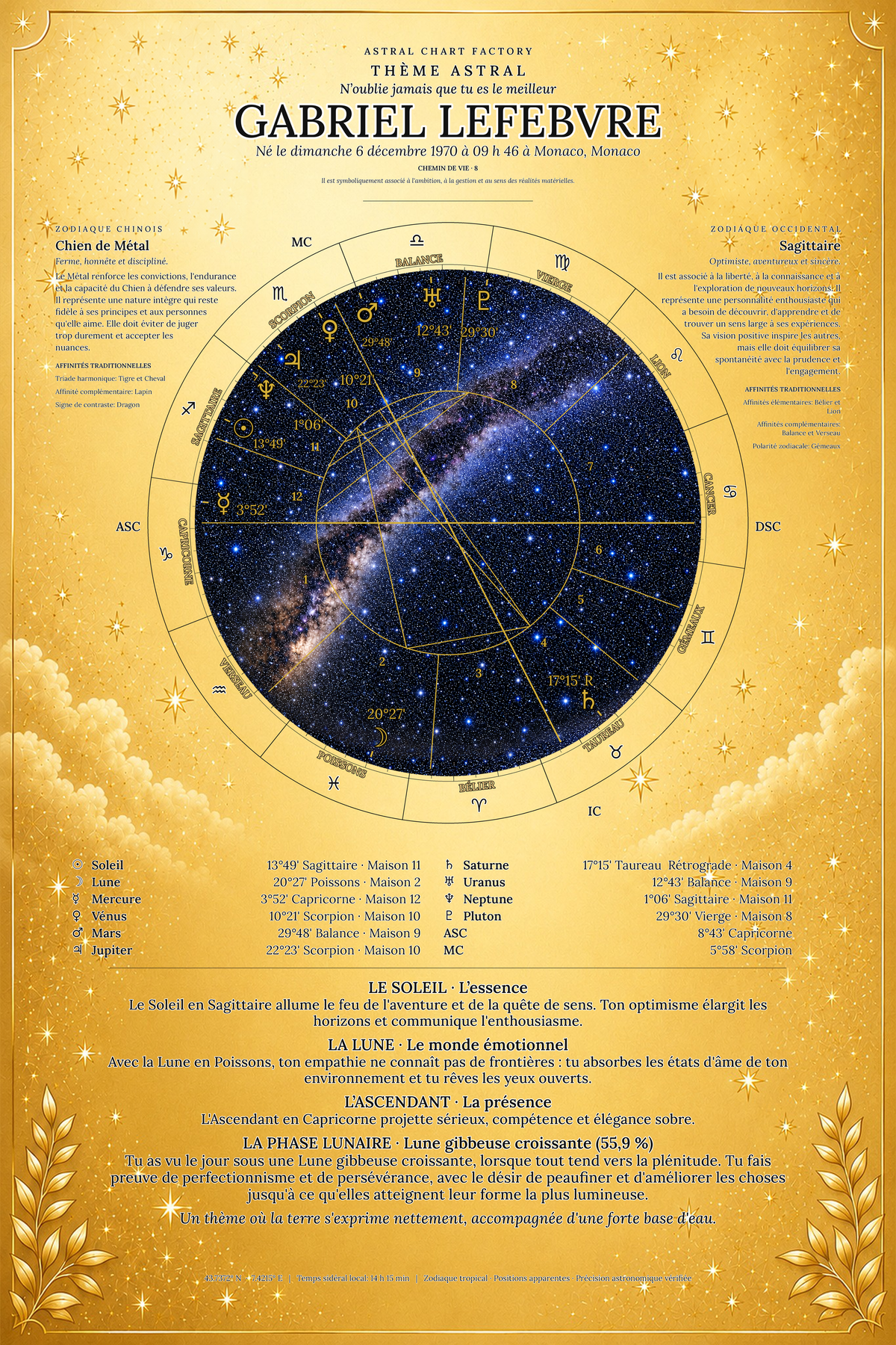 Exemple de thème astral Or Céleste pour Gabriel Lefebvre